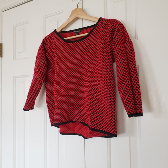 Express Crop 3/4 Sleeve Sweater! Red/Black Polka Dots - Sz M - Picture 6 of 10